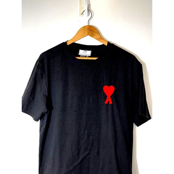 AMI  Black Big Ami Logo Crewneck  T Shirt Men  Black  size  XXL - Picture 4 of 9